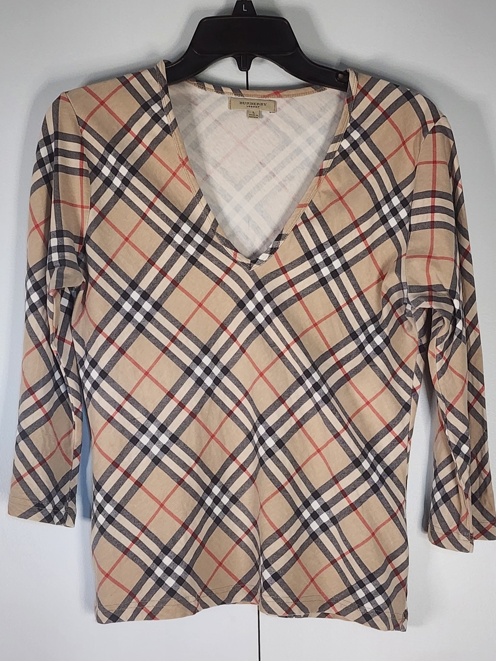 Burberry London Beige Nova Check V-Neck Top
